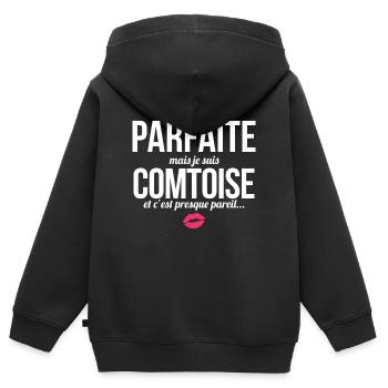 Je Ne Suis Pas Parfaite Mais Je Suis Comtoise E... - Sweat Premium à capuche zippé enfant bio - noir - Dos - AI Model Kid Male (0cm)