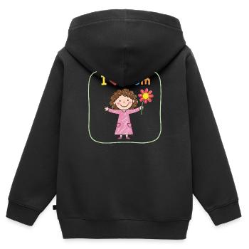 T-shirt Fête des Mères Dessin Enfant Mom - Sweat Premium à capuche zippé enfant bio - noir - Dos - AI Model Kid Male (0cm)