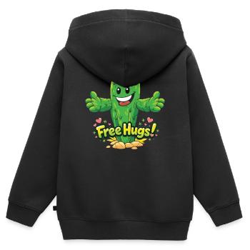 Dessin animé drôle avec câlins gratuits de cactus - Sweat Premium à capuche zippé enfant bio - noir - Dos - AI Model Kid Male (0cm)