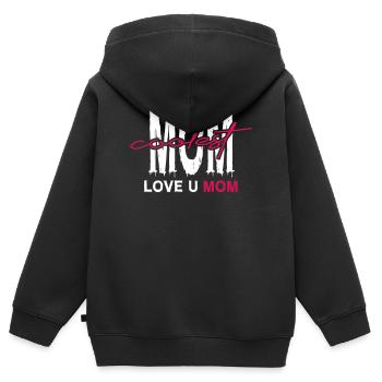 Mom_Coolest_Love_You_Mom - Sweat Premium à capuche zippé enfant bio - noir - Dos - AI Model Kid Male (0cm)