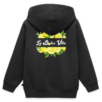 Dolce Vita Zitronen Logo - Kinder Premium Organic Zip Hoodie - Schwarz - Hinten - AI Model Kid Male (0cm)
