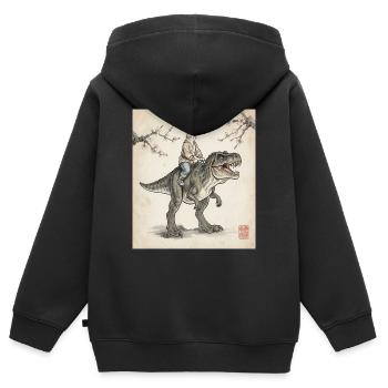 Cat with Dino Cherry Blossoms Japan Japanese Art - Kids Premium Organic Zip-up Hoodie - black - Back - AI Model Kid Male (0cm)