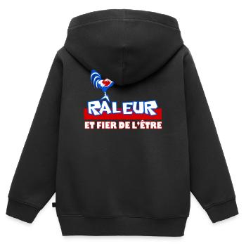 Râleur Fier de l’être Coq Logo - Sweat Premium à capuche zippé enfant bio - noir - Dos - AI Model Kid Male (0cm)