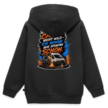 Wild campen? Nein, spontan schön wohnen - Kinder Premium Organic Zip Hoodie - Schwarz - Hinten - AI Model Kid Male (0cm)