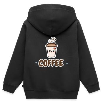 Mais d’abord café, café sucré, Cadeau de la phrase - Sweat Premium à capuche zippé enfant bio - noir - Dos - AI Model Kid Male (0cm)