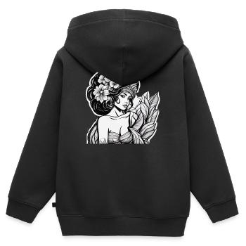Floral Woman in Schwarz-Weiß - Kinder Premium Organic Zip Hoodie - Schwarz - Hinten - AI Model Kid Male (0cm)