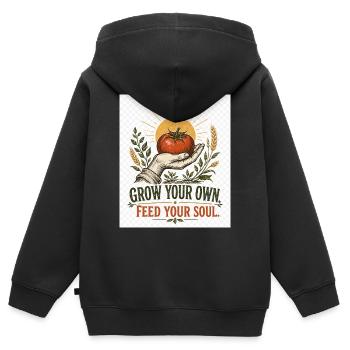 Faites grandir votre propre âme – nourrissez votre âme - Sweat Premium à capuche zippé enfant bio - noir - Dos - AI Model Kid Male (0cm)