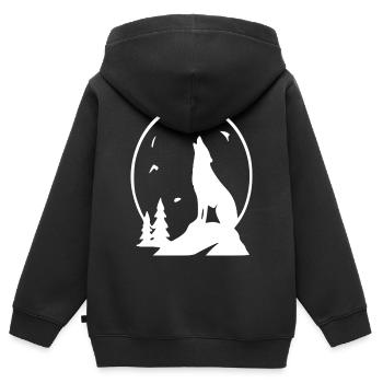 Silhouette de la Lune de la Nuit du Loup - Sweat Premium à capuche zippé enfant bio - noir - Dos - AI Model Kid Male (0cm)