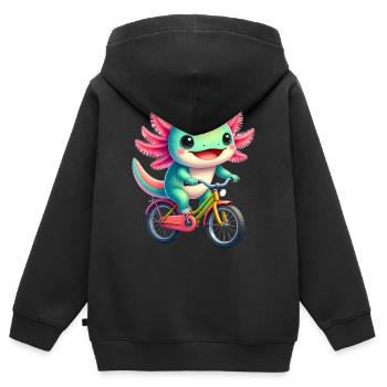Petit Axolotl à vélo - Sweat Premium à capuche zippé enfant bio - noir - Dos - AI Model Kid Male (0cm)