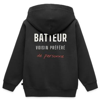 Batteur Voisin Préféré de Personne - Sweat Premium à capuche zippé enfant bio - noir - Dos - AI Model Kid Male (0cm)