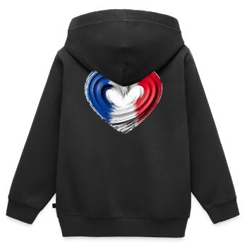 Motif éventail du drapeau du cœur de la France Bleu Blanc Rouge - Sweat Premium à capuche zippé enfant bio - noir - Dos - AI Model Kid Male (0cm)