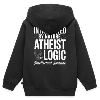 Introverti par nature, logique athée - Sweat Premium à capuche zippé enfant bio - noir - Dos - AI Model Kid Male (0cm)