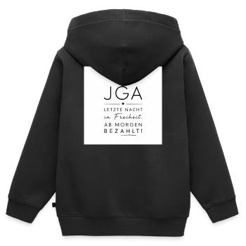 JGA Letzte Nacht in Freiheit - Kinder Premium Organic Zip Hoodie - Schwarz - Hinten - AI Model Kid Male (0cm)