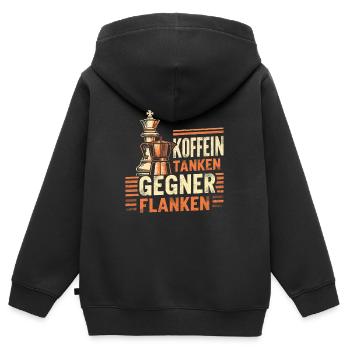 Schachmatt Kaffee Shirt | Geschenk für Schachnerds - Kinder Premium Organic Zip Hoodie - Schwarz - Hinten - AI Model Kid Male (0cm)