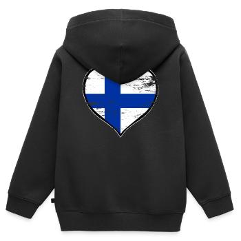 Drapeau du cœur finlandais utilisé - Sweat Premium à capuche zippé enfant bio - noir - Dos - AI Model Kid Male (0cm)