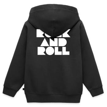 Typographie géométrique du rock and roll - Sweat Premium à capuche zippé enfant bio - noir - Dos - AI Model Kid Male (0cm)