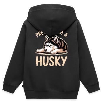 Paroles Husky, Cadeau Husky Drôle Husky - Sweat Premium à capuche zippé enfant bio - noir - Dos - AI Model Kid Male (0cm)