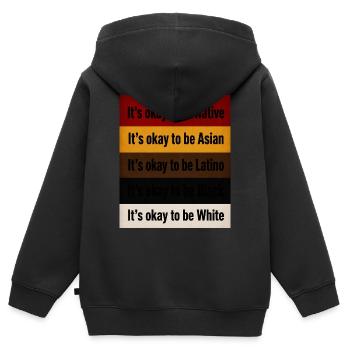 Drapeaux de diversité : toutes identités acceptables, sarcasme - Sweat Premium à capuche zippé enfant bio - noir - Dos - AI Model Kid Male (0cm)