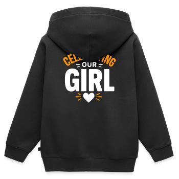Celebrating Our Girl - Kids Premium Organic Zip-up Hoodie - black - Back - AI Model Kid Male (0cm)