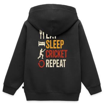 Food Sleep Cricket Repeat - Kids Premium Organic Zip-up Hoodie - black - Back - AI Model Kid Male (0cm)