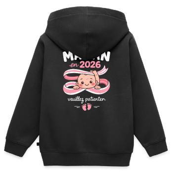 Maman En 2026 Veuillez Patienter Bébé - Sweat Premium à capuche zippé enfant bio - noir - Dos - AI Model Kid Male (0cm)