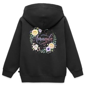 Amanda Blumenname Namensdesign - Kinder Premium Organic Zip Hoodie - Schwarz - Hinten - AI Model Kid Male (0cm)