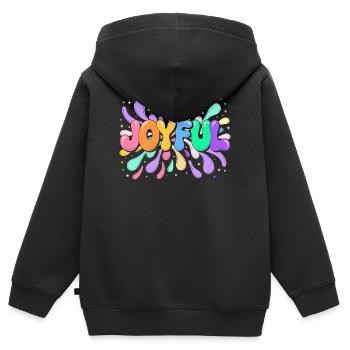 Lettrage Joyeux en éclats colorés - Sweat Premium à capuche zippé enfant bio - noir - Dos - AI Model Kid Male (0cm)