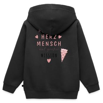 Kleiner Herzmensch auf großer Mission - Kinder Premium Organic Zip Hoodie - Schwarz - Hinten - AI Model Kid Male (0cm)