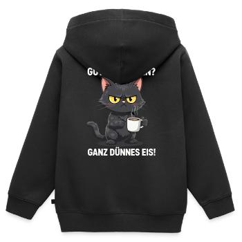 Grimmige Katze Kaffee Guten Morgen - Kinder Premium Organic Zip Hoodie - Schwarz - Hinten - AI Model Kid Male (0cm)