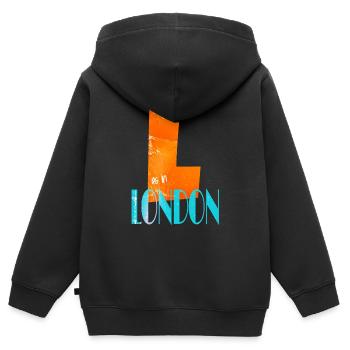 L pour Londres dans un style rétro - Sweat Premium à capuche zippé enfant bio - noir - Dos - AI Model Kid Male (0cm)