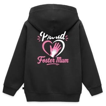 Emblème du cœur de la fière maman d’accueil - Sweat Premium à capuche zippé enfant bio - noir - Dos - AI Model Kid Male (0cm)
