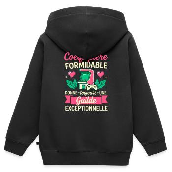 Coéquipière Formidable Guilde Gaming Pixel - Sweat Premium à capuche zippé enfant bio - noir - Dos - AI Model Kid Male (0cm)