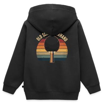 Old Schmetterhand Tischtennis - Kinder Premium Organic Zip Hoodie - Schwarz - Hinten - AI Model Kid Male (0cm)