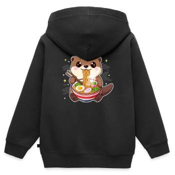 Kawaii Otter mit Ramen - Kinder Premium Organic Zip Hoodie - Schwarz - Hinten - AI Model Kid Male (0cm)