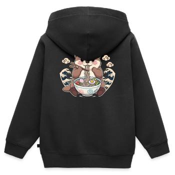 Loutre avec nouilles ramen - Sweat Premium à capuche zippé enfant bio - noir - Dos - AI Model Kid Male (0cm)