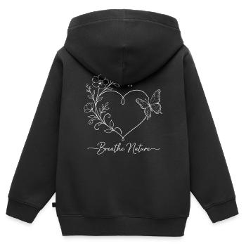 Nature - Cœur - Papillon - Fleurs - Art au trait - Sweat Premium à capuche zippé enfant bio - noir - Dos - AI Model Kid Male (0cm)