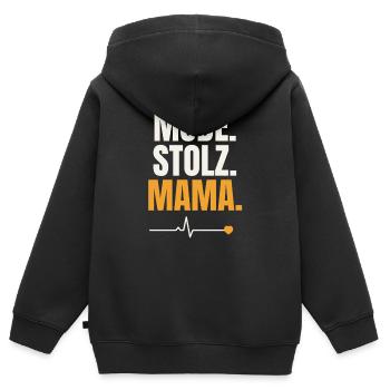 Müde Stolz Mama – Herzschlag - Kinder Premium Organic Zip Hoodie - Schwarz - Hinten - AI Model Kid Male (0cm)