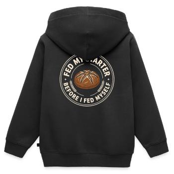 J’ai nourri mon levain avant de me servir de pain au levain drôle - Sweat Premium à capuche zippé enfant bio - noir - Dos - AI Model Kid Male (0cm)