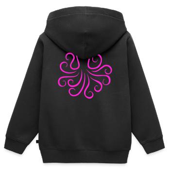 Illustration de pieuvre rose néon - Sweat Premium à capuche zippé enfant bio - noir - Dos - AI Model Kid Male (0cm)