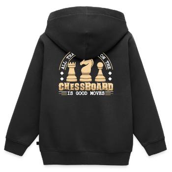 Échiquier des joueurs d’échecs - Sweat Premium à capuche zippé enfant bio - noir - Dos - AI Model Kid Male (0cm)