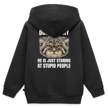 Pallas Cat Manul Cat Cats Humour Sarcasme - Sweat Premium à capuche zippé enfant bio - noir - Dos - AI Model Kid Male (0cm)