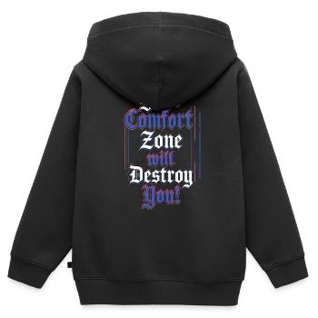 Ta zone de confort te détruit - Sweat Premium à capuche zippé enfant bio - noir - Dos - AI Model Kid Male (0cm)