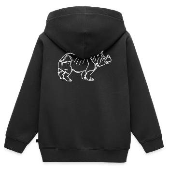 Motif dessin rhinocéros blanc - Sweat Premium à capuche zippé enfant bio - noir - Dos - AI Model Kid Male (0cm)