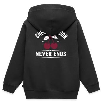 La saison des cerises ne se termine jamais - Sweat Premium à capuche zippé enfant bio - noir - Dos - AI Model Kid Male (0cm)