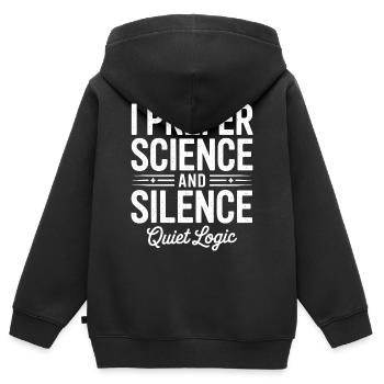 Ich bevorzuge Wissenschaft und Stille - Kinder Premium Organic Zip Hoodie - Schwarz - Hinten - AI Model Kid Male (0cm)