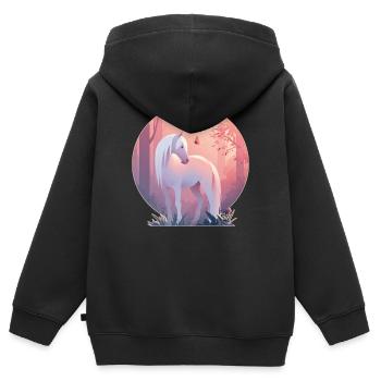 Cheval avec papillon - Sweat Premium à capuche zippé enfant bio - noir - Dos - AI Model Kid Male (0cm)