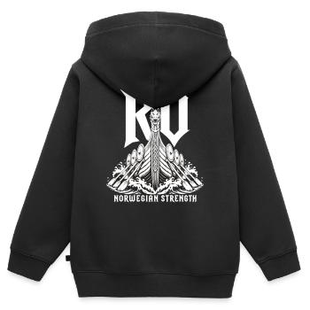 Ro ! Ro ! T-shirt Ro Ro Norvège du navire viking - Sweat Premium à capuche zippé enfant bio - noir - Dos - AI Model Kid Male (0cm)