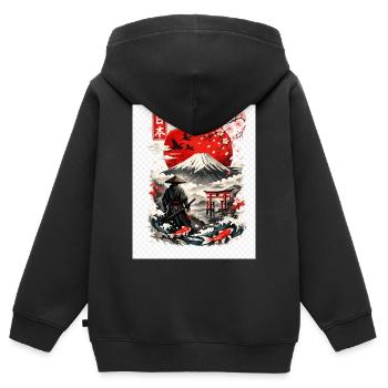 Samurai am Fuji: Koi, Torii & Kirschblüten - Kinder Premium Organic Zip Hoodie - Schwarz - Hinten - AI Model Kid Male (0cm)