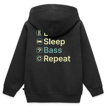 Essen, schlafen, Bass wiederholen, lustiges Bassspieler-Geschenk - Kinder Premium Organic Zip Hoodie - Schwarz - Hinten - AI Model Kid Male (0cm)