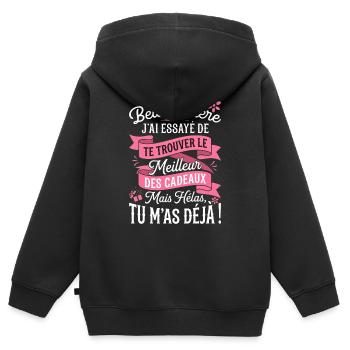 Belle-Mère Humour Le Meilleur Cadeau - Sweat Premium à capuche zippé enfant bio - noir - Dos - AI Model Kid Male (0cm)